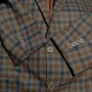 Peter Millar Men’s Wool Plaid Sport Coat 44T Brown Black Check Blazer Old Money